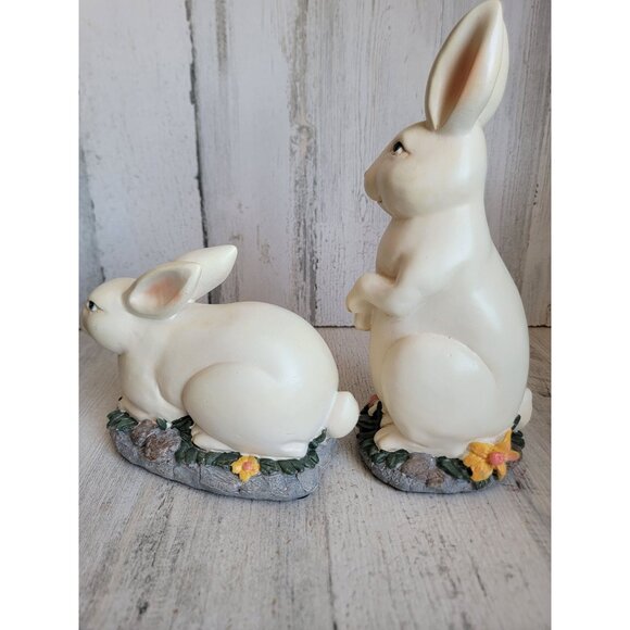 Vintage white bunny flower Easter rabbit home decor spring‎ figure set - Picture 4 of 5